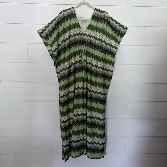 Davi & Dani Green Wavy Knit Design, Tie Waist Dress,Flowy Sleeve SZ X-Large Boho - Picture 1 of 13